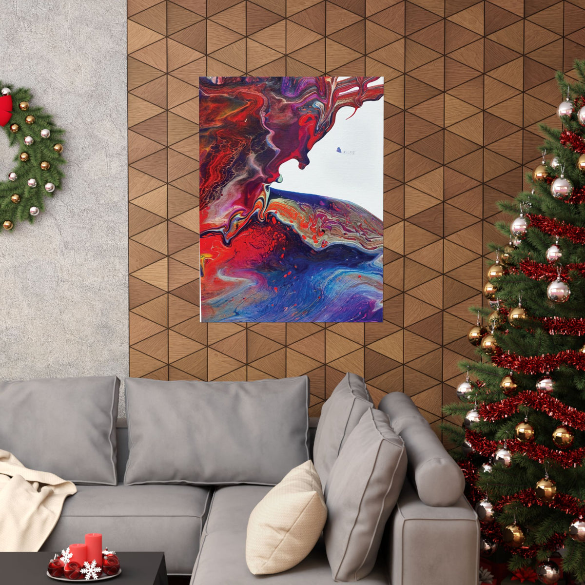 Abstract Fluid Art Matte Poster Universe Vertical Red & Blue Wall Art