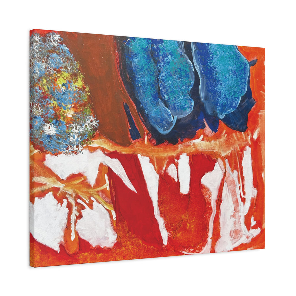 Abstract Red & Blue Matte Stretched Canvas Modern Expressionist Wall Art
