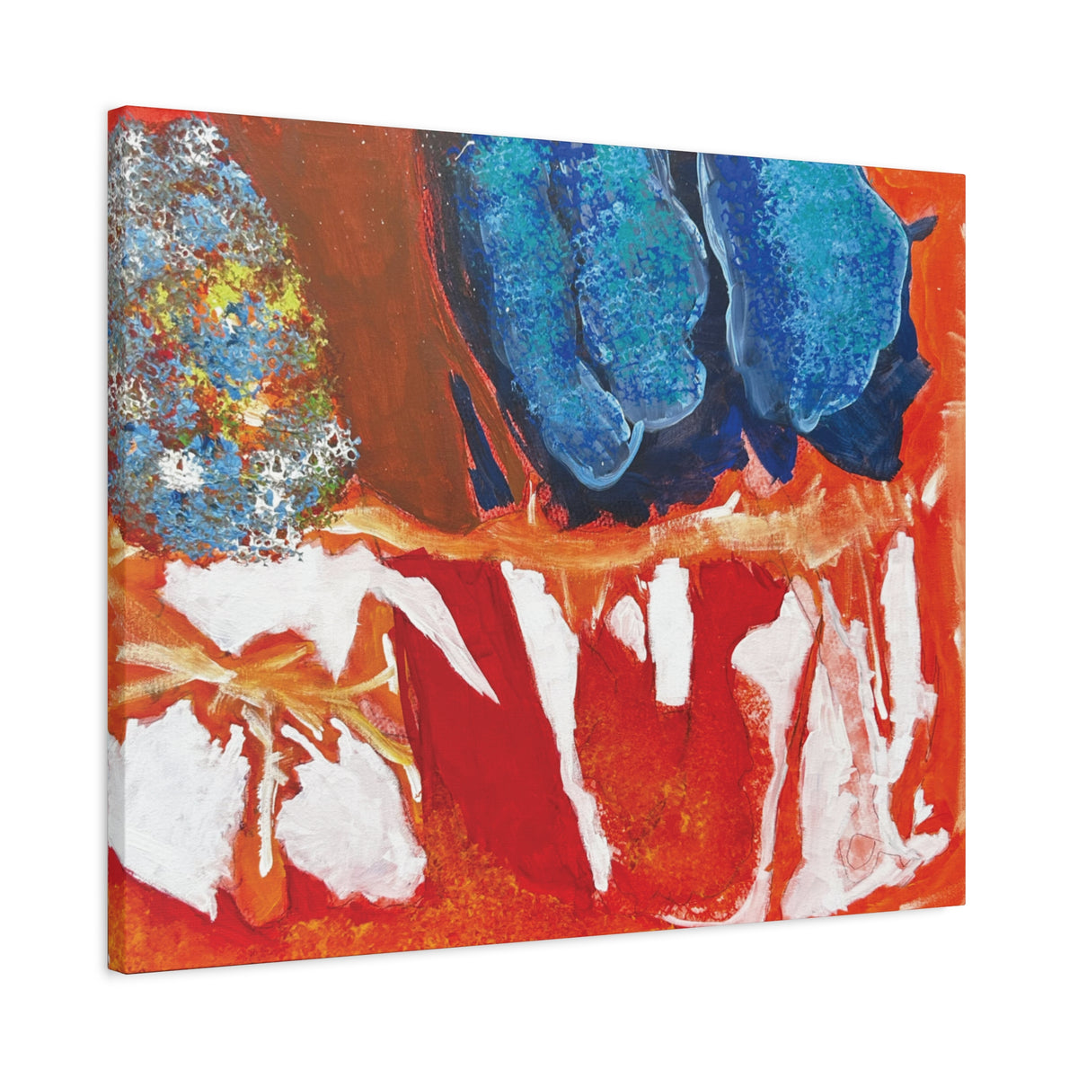 Abstract Red & Blue Matte Stretched Canvas Modern Expressionist Wall Art