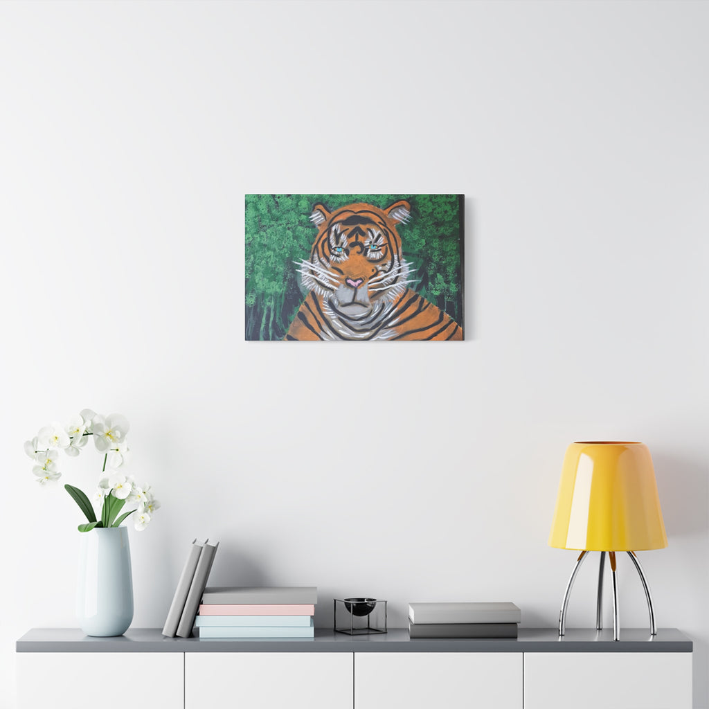 Tiger Portrait Matte Canvas Wall Art Bold Jungle Tiger Painting on Stretched Canvas