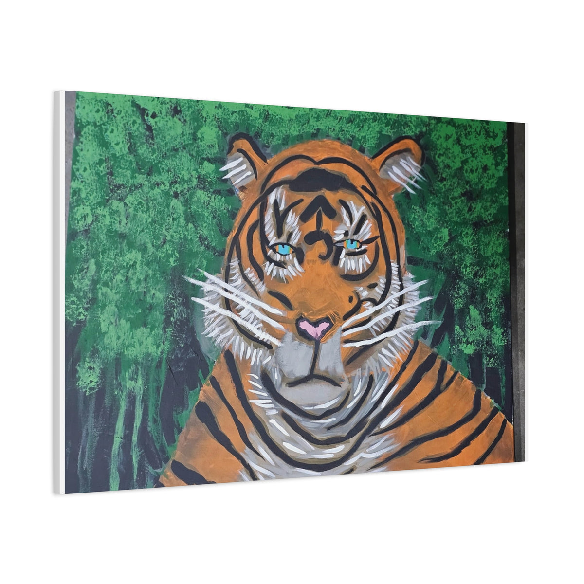 Tiger Portrait Matte Canvas Wall Art Bold Jungle Tiger Painting on Stretched Canvas