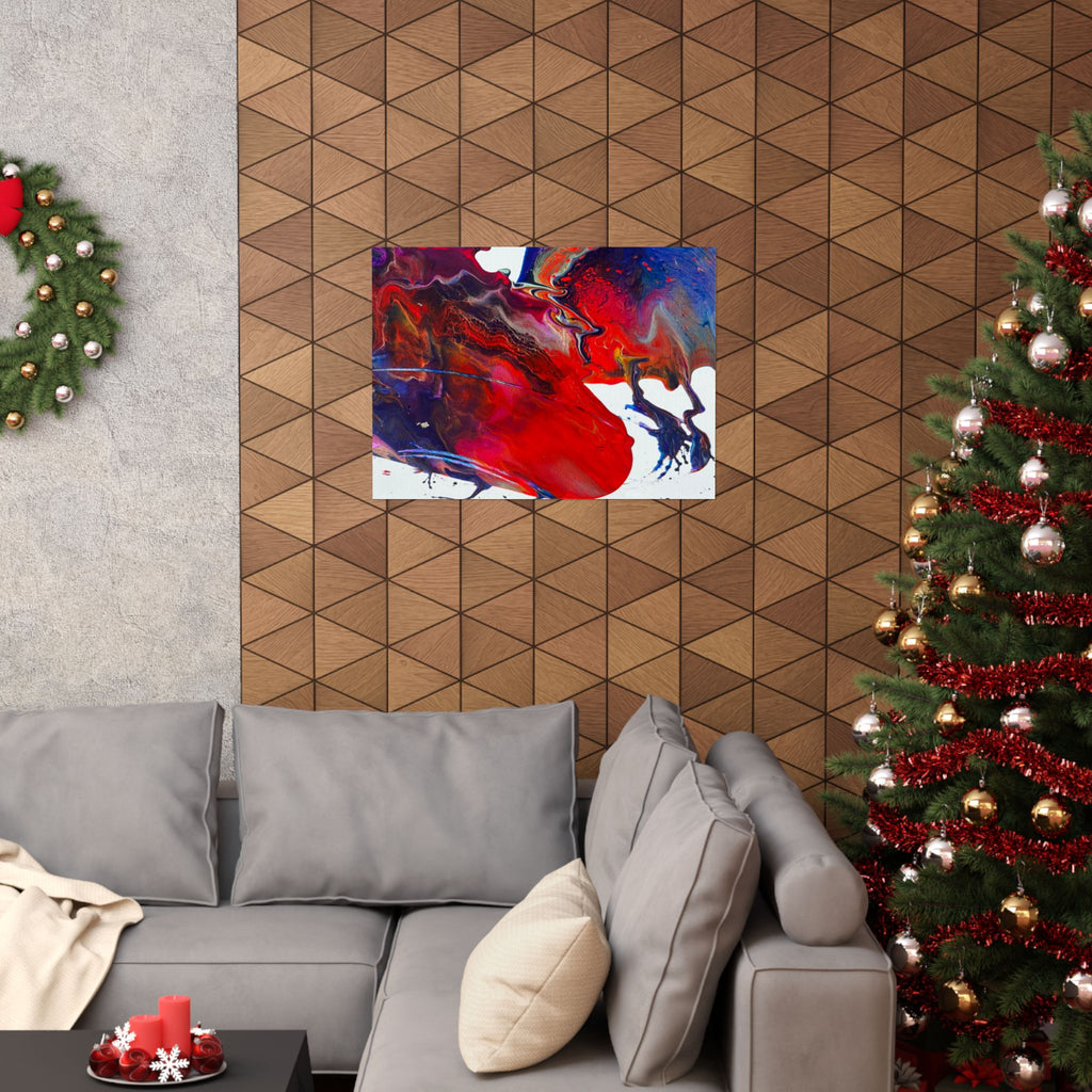 Abstract Red & Blue Matte Poster Universe Horizontal Modern Art Print