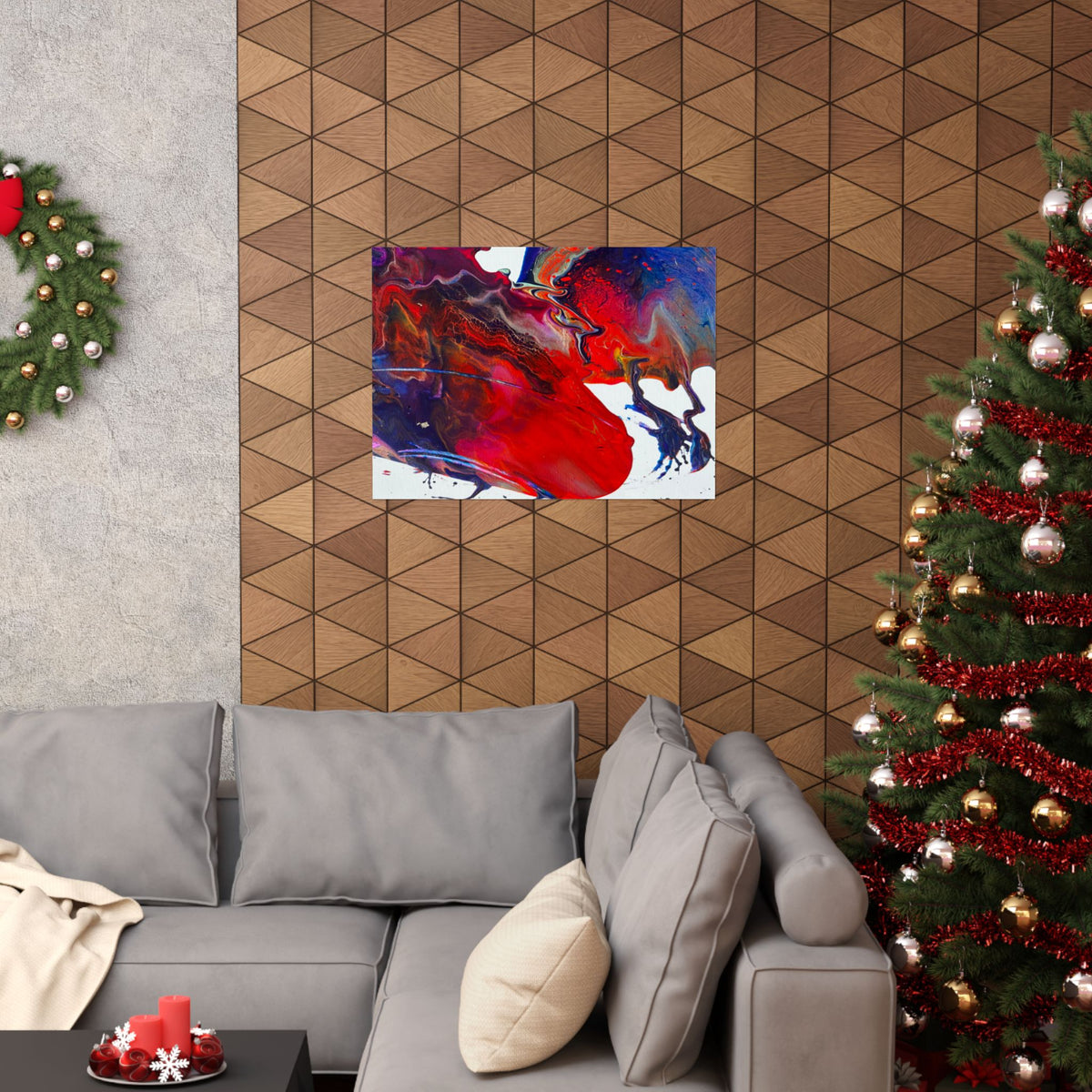 Abstract Red & Blue Matte Poster Universe Horizontal Modern Art Print