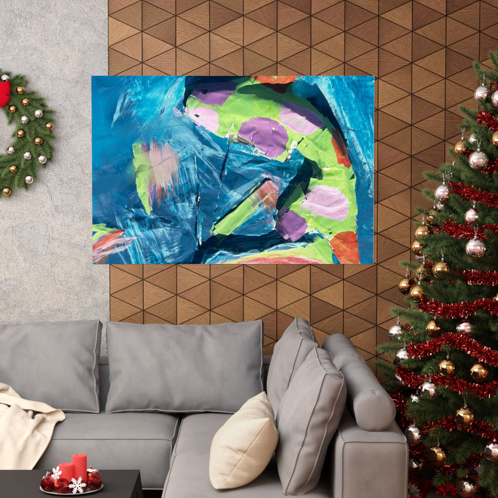 The Fish Abstract Color Splash Matte Horizontal Poster Vibrant Blue & Neon Accent Wall Art