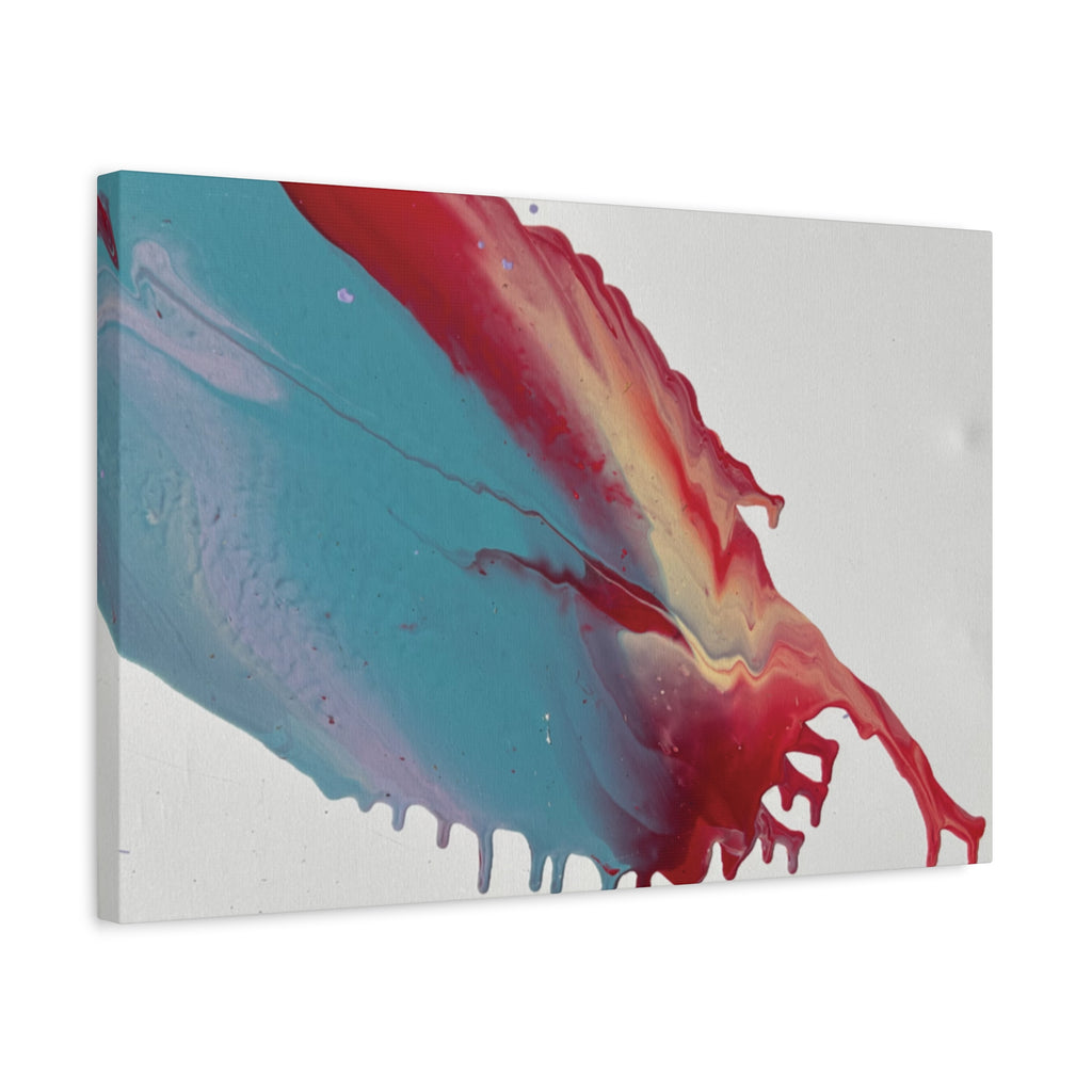 Ceiling Abstract Drip Matte Canvas Print (Blue & Red Fluid Art)