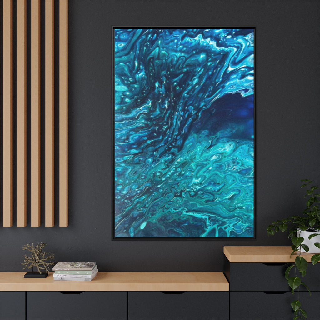 Framed Ocean Abstract Matte Canvas Art Turquoise Blue Fluid Painting