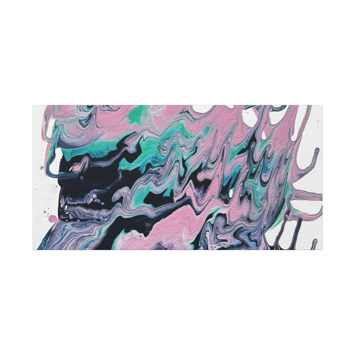 Dripping Abstract Pour Painting Canvas  Pink Teal Fluid Art Stretched Wall Decor