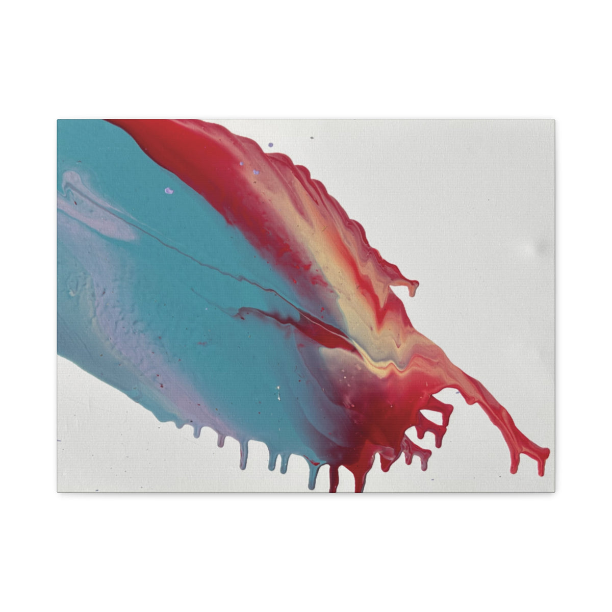 Ceiling Abstract Drip Matte Canvas Print (Blue & Red Fluid Art)