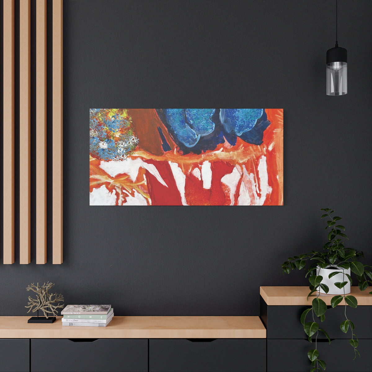 Abstract Red & Blue Matte Stretched Canvas Modern Expressionist Wall Art