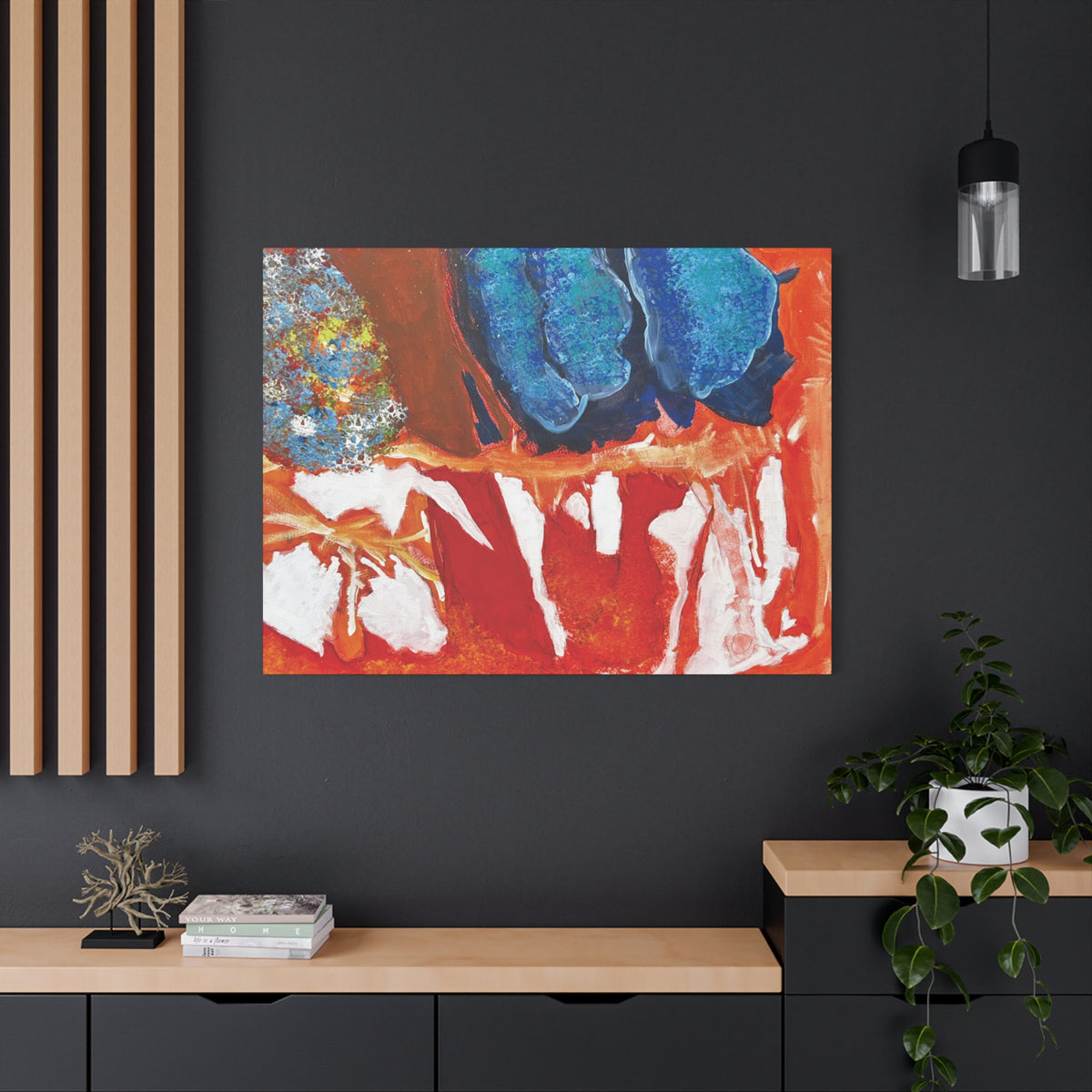 Abstract Red & Blue Matte Stretched Canvas Modern Expressionist Wall Art