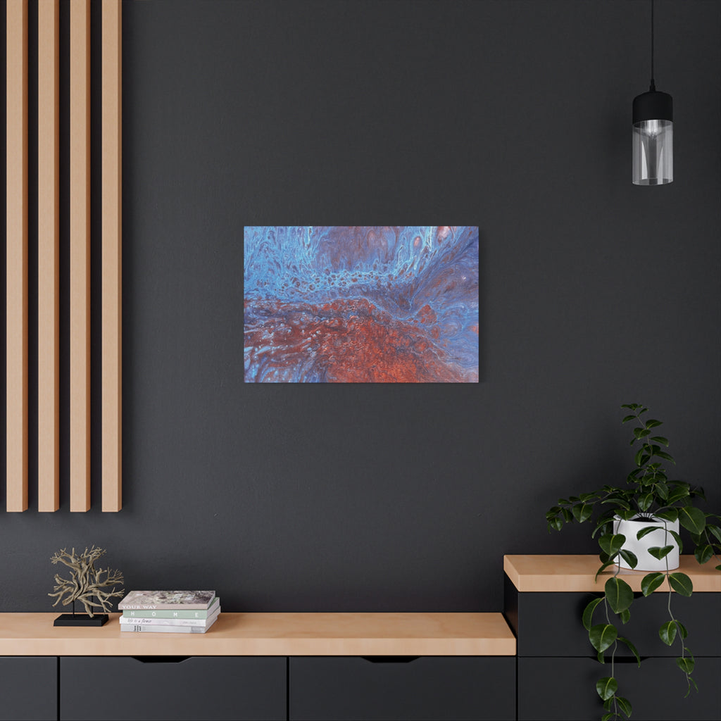 Abstract Blue & Rust Fluid Art Matte Canvas Wave Stretched Wall Art