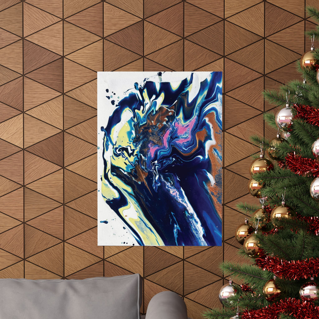 Change Abstract Blue Swirl Matte Poster (Vertical Fluid Art Wall Print)