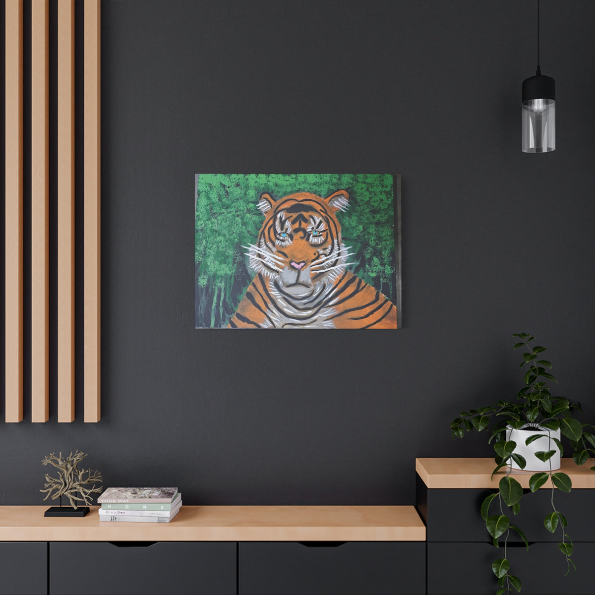 Tiger Portrait Matte Canvas Wall Art Bold Jungle Tiger Painting on Stretched Canvas