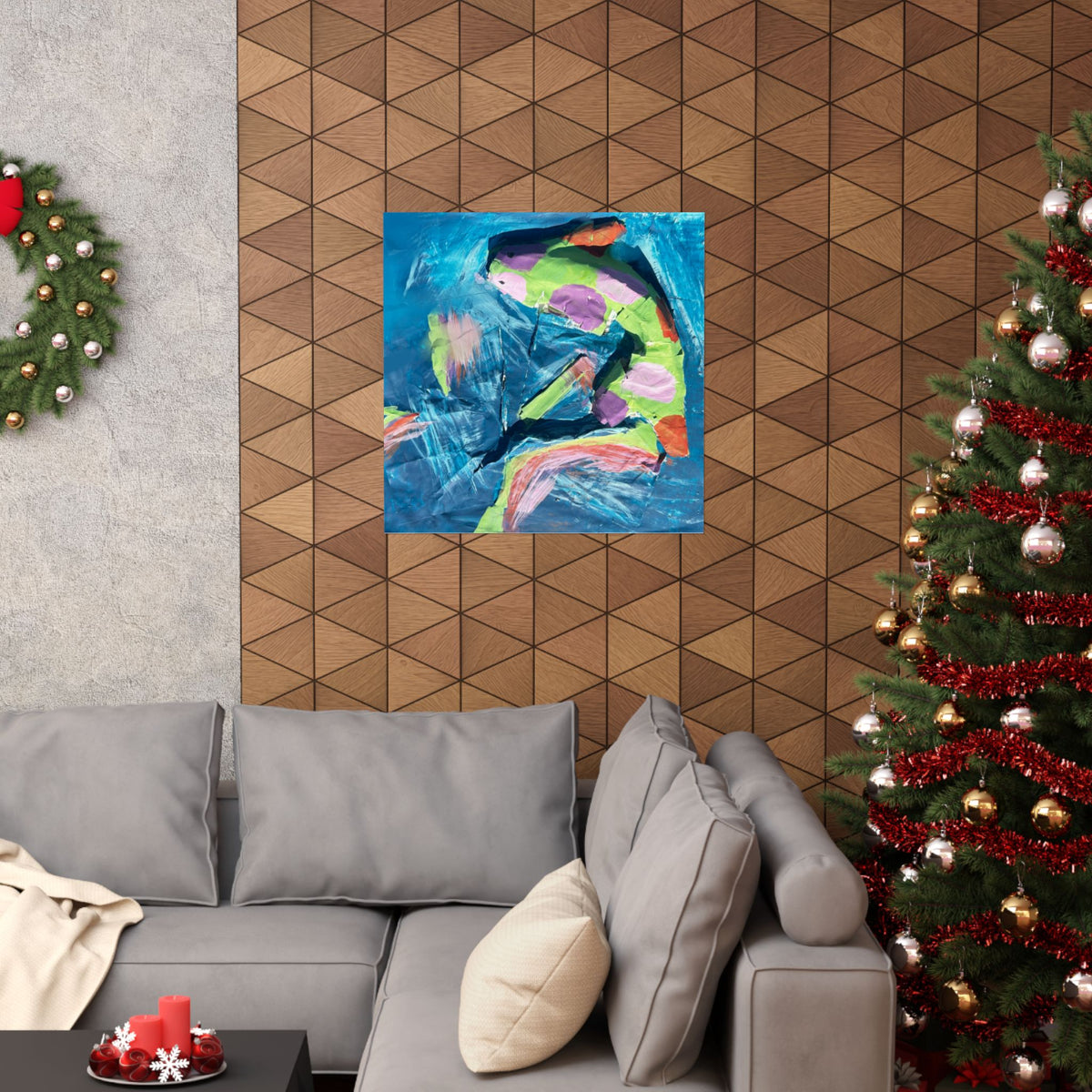The Fish Abstract Color Splash Matte Horizontal Poster Vibrant Blue & Neon Accent Wall Art