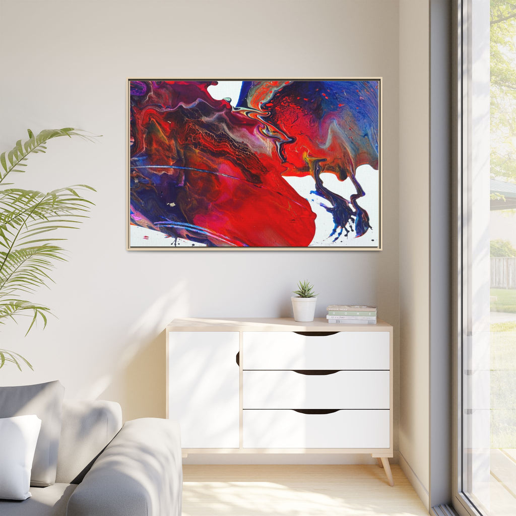 Universe Abstract Red & Blue Fluid Art Matte Canvas (Framed)