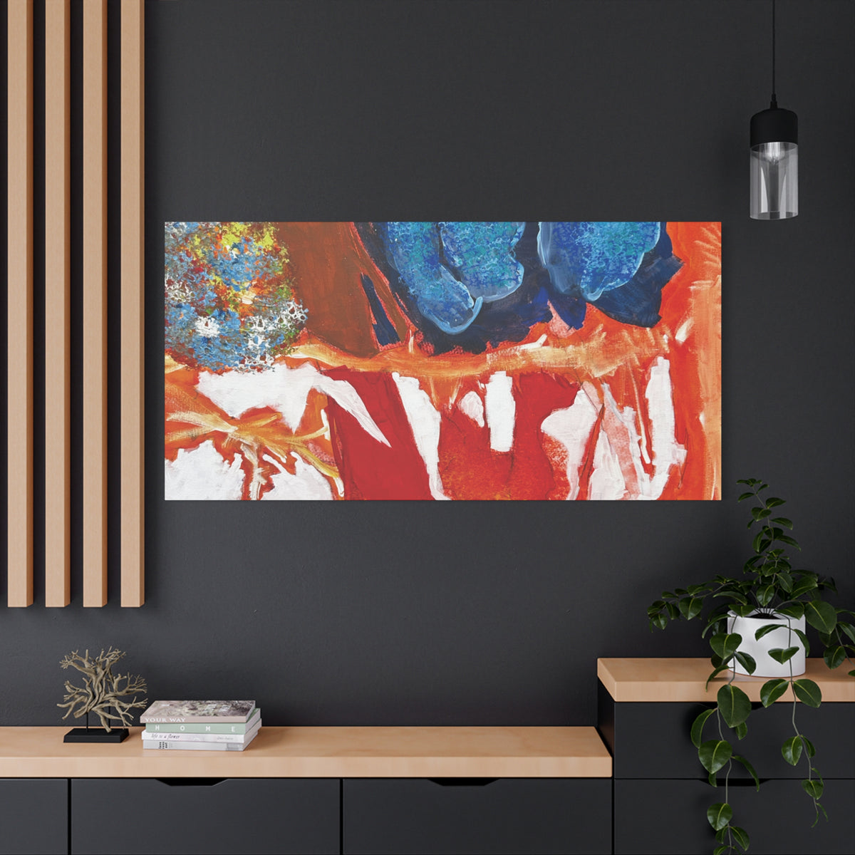 Abstract Red & Blue Matte Stretched Canvas Modern Expressionist Wall Art