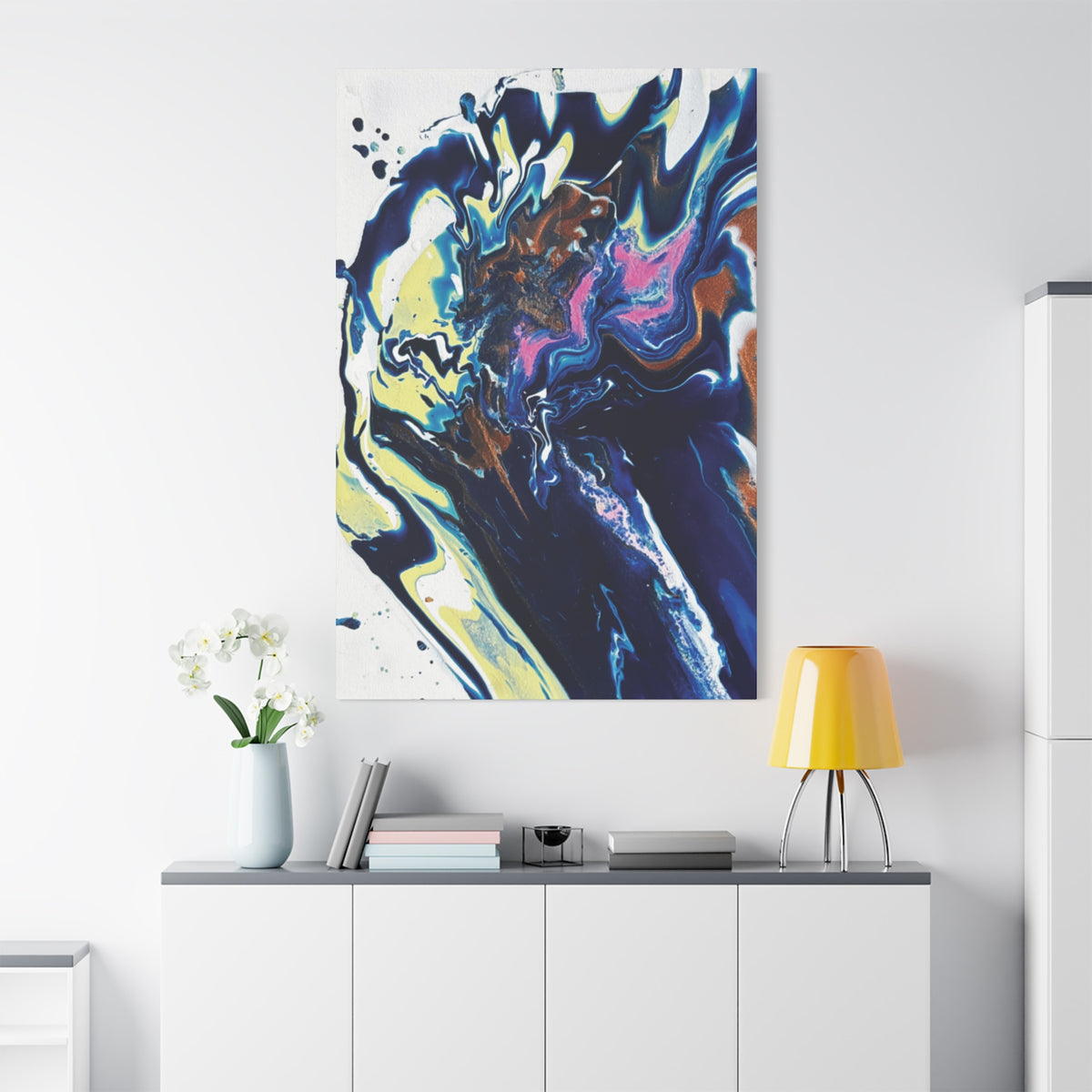 Abstract Fluid Art Matte Canvas Print Change Blue & Neon Swirl (Stretched 1.25")