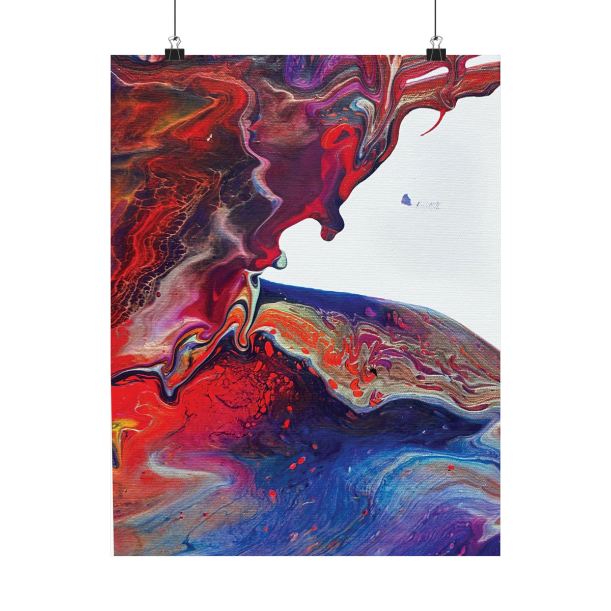 Abstract Fluid Art Matte Poster Universe Vertical Red & Blue Wall Art
