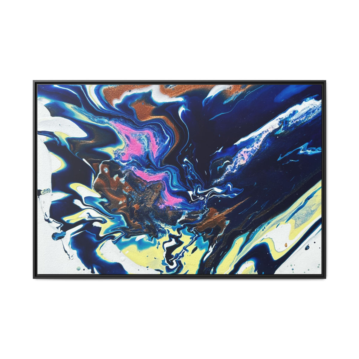 Framed Canvas Print Change Abstract Fluid Art (Blue Multicolor)