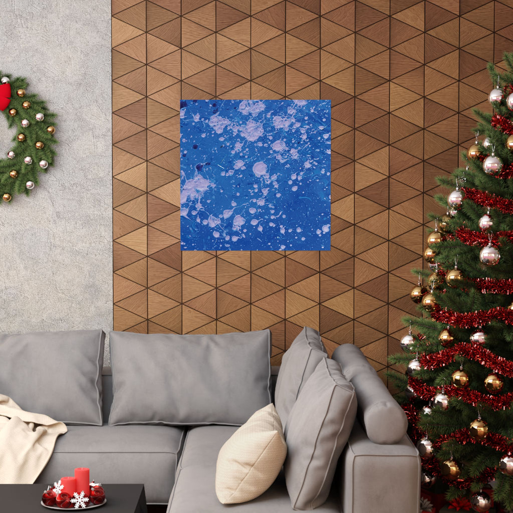 Abstract Blue Paint Splatter Matte Poster Dots Vertical Modern Wall Art