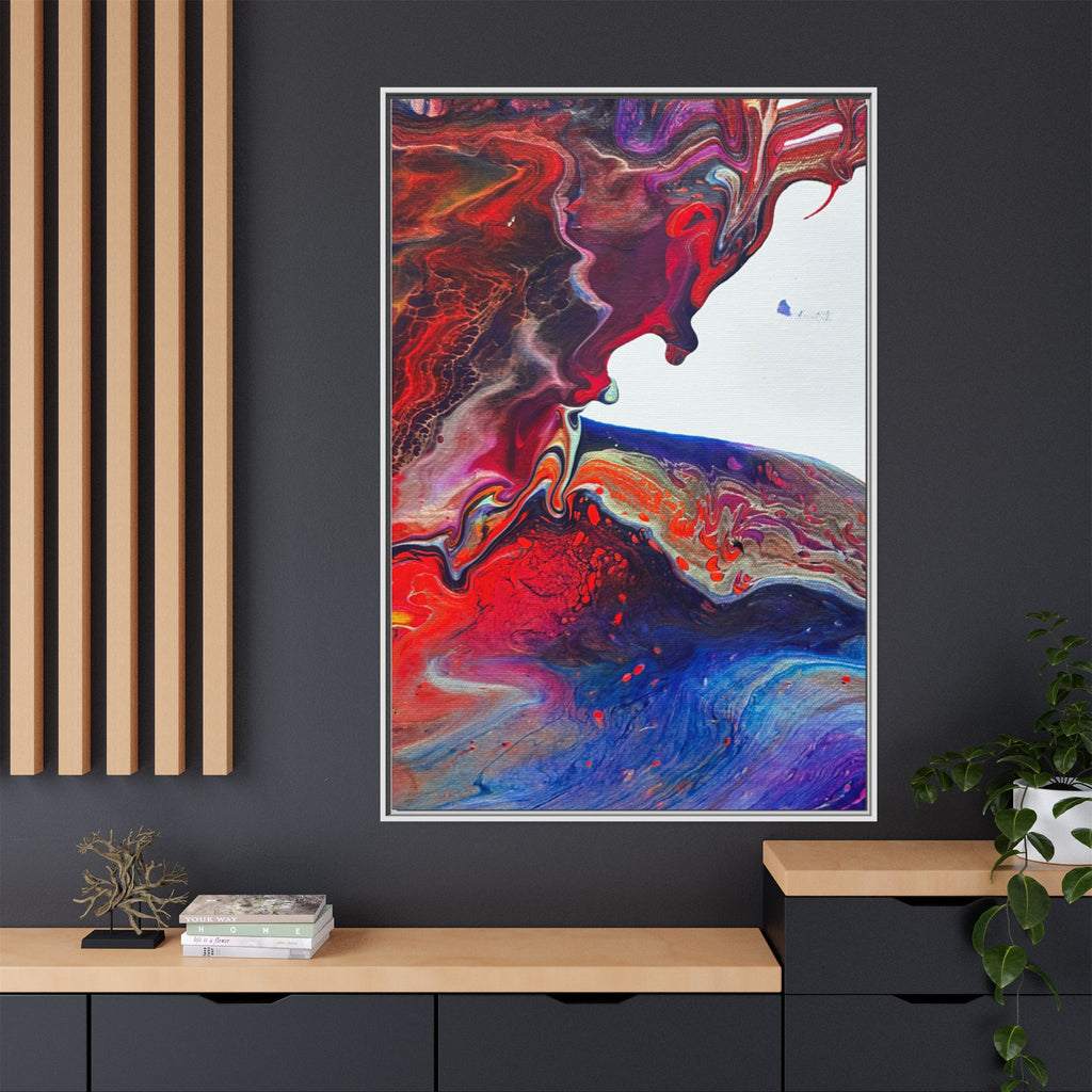 Universe Abstract Red & Blue Fluid Art Matte Canvas (Framed)