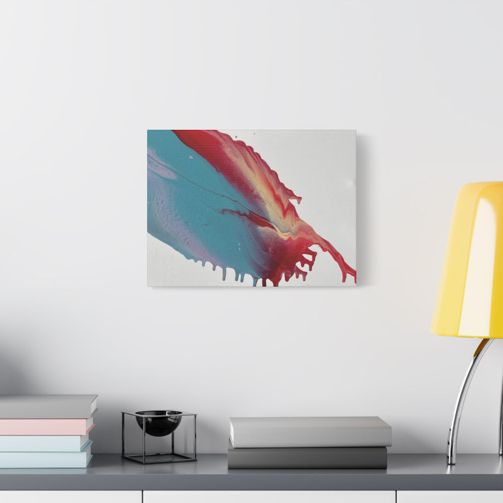 Ceiling Abstract Drip Matte Canvas Print (Blue & Red Fluid Art)
