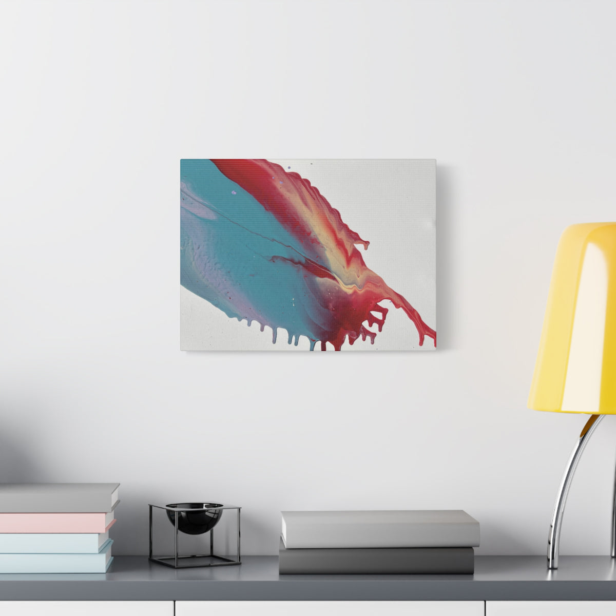 Ceiling Abstract Drip Matte Canvas Print (Blue & Red Fluid Art)