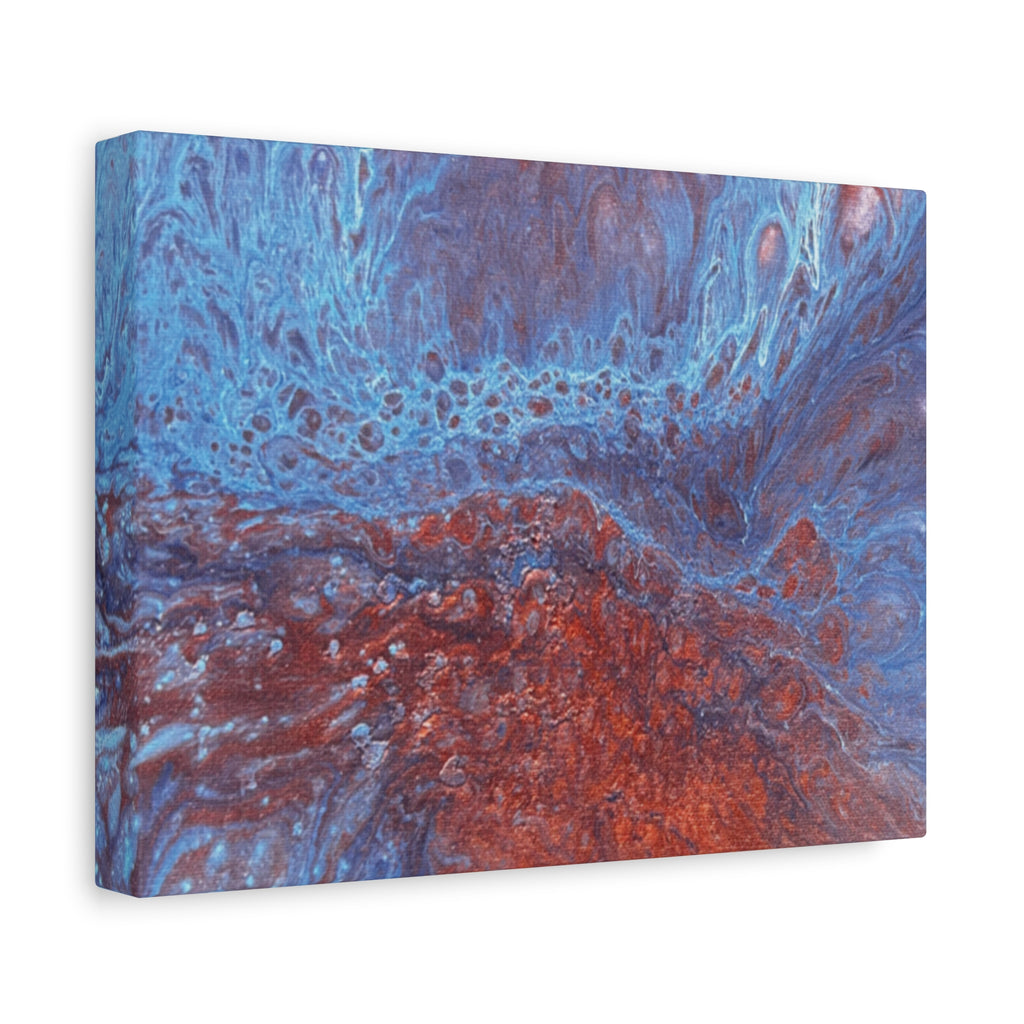 Abstract Blue & Rust Fluid Art Matte Canvas Wave Stretched Wall Art