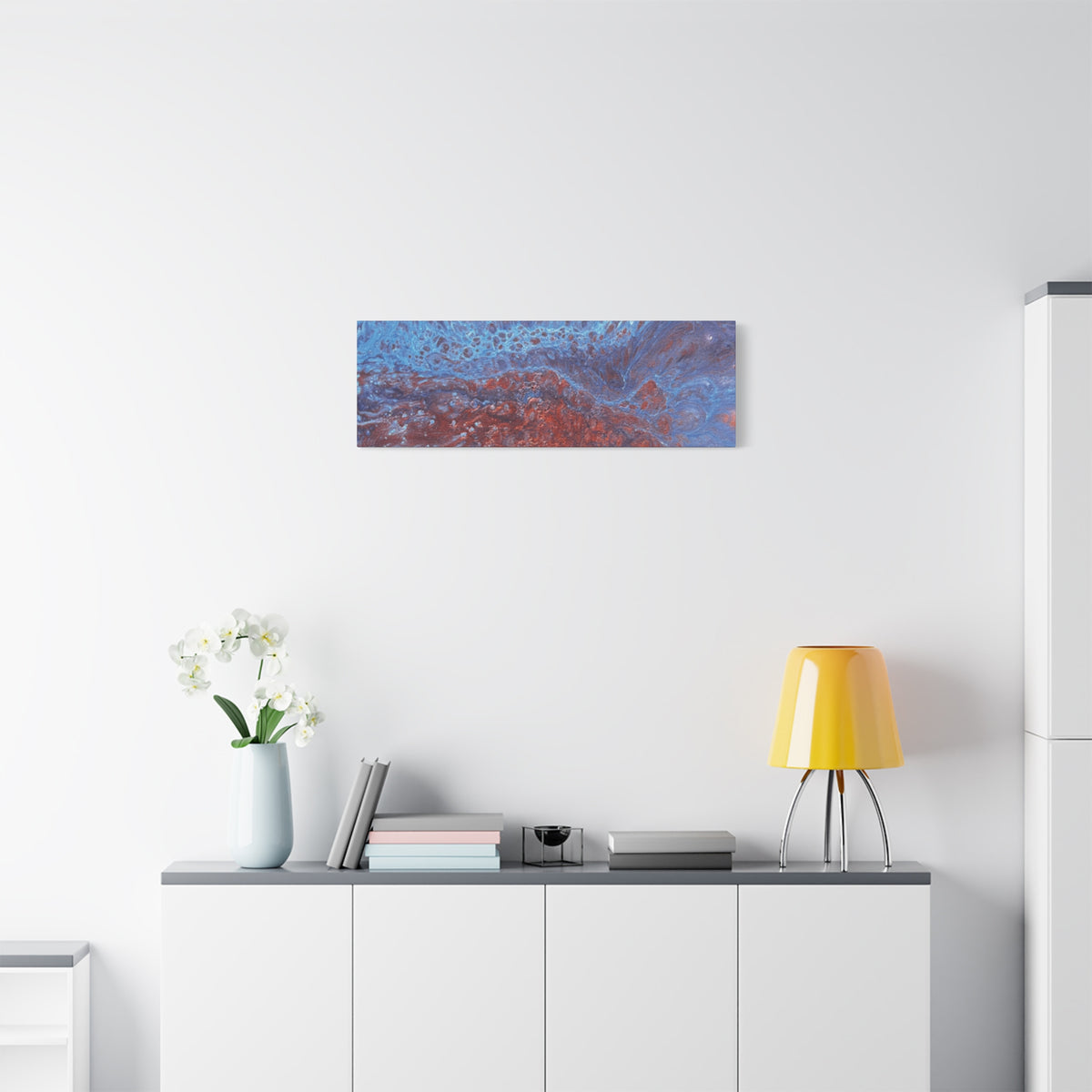 Abstract Blue & Rust Fluid Art Matte Canvas Wave Stretched Wall Art