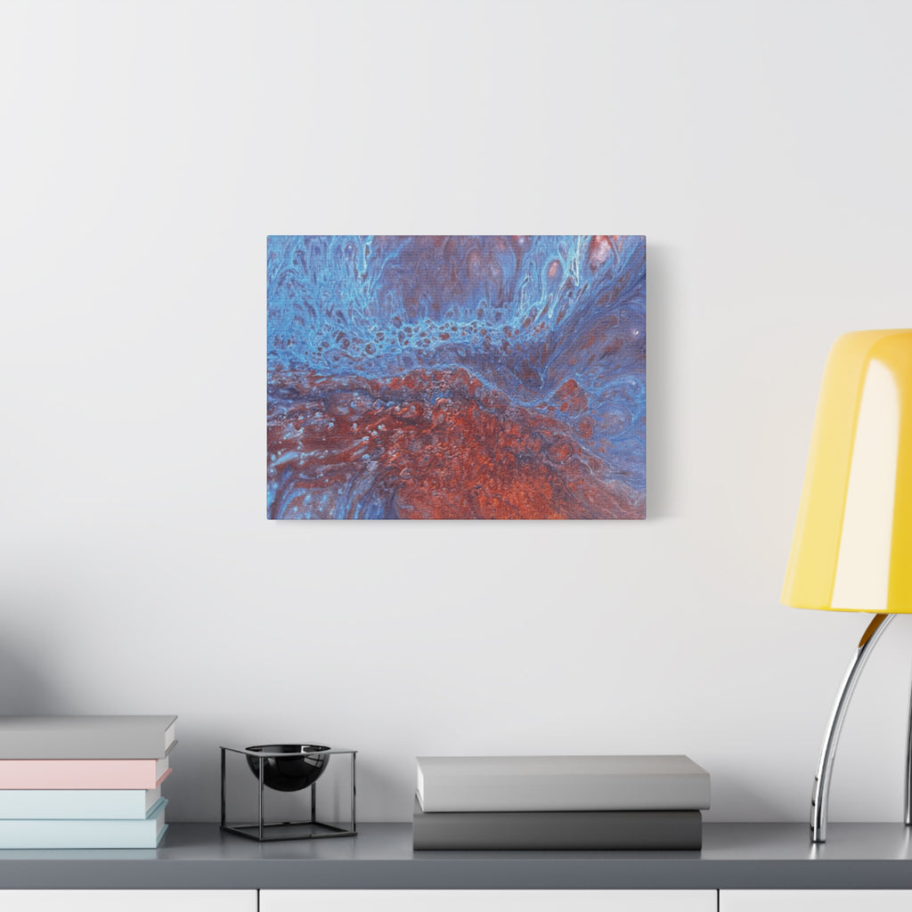 Abstract Blue & Rust Fluid Art Matte Canvas Wave Stretched Wall Art
