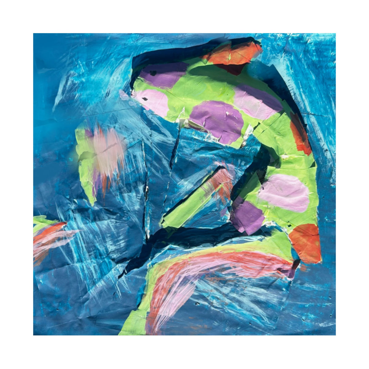 The Fish Abstract Color Splash Matte Horizontal Poster Vibrant Blue & Neon Accent Wall Art
