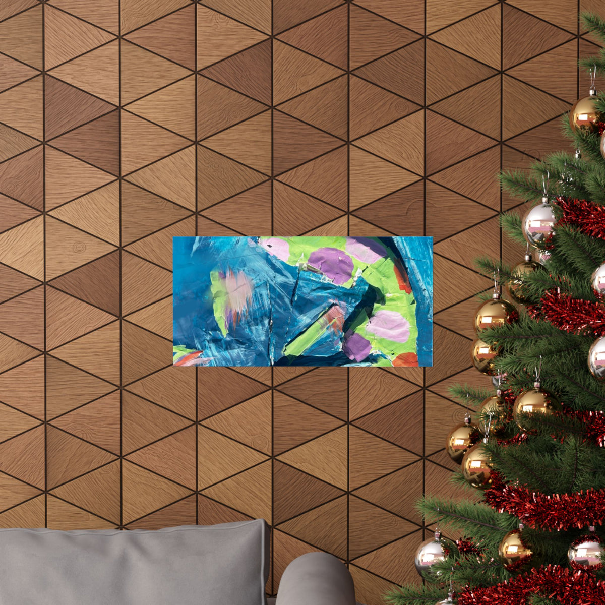 The Fish Abstract Color Splash Matte Horizontal Poster Vibrant Blue & Neon Accent Wall Art