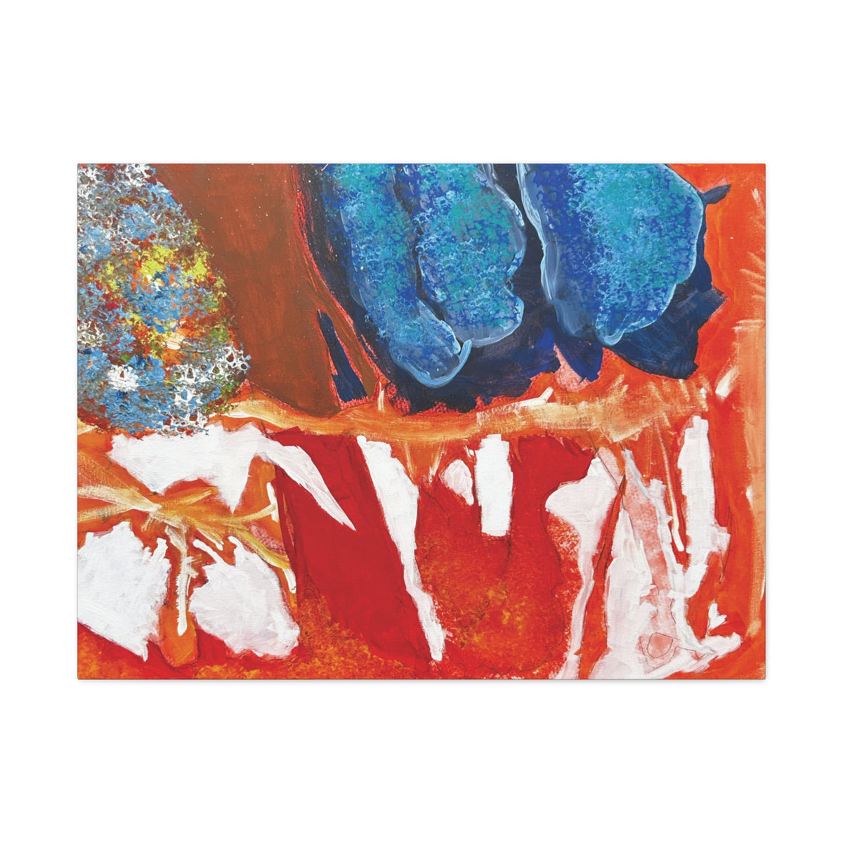 Abstract Red & Blue Matte Stretched Canvas Modern Expressionist Wall Art