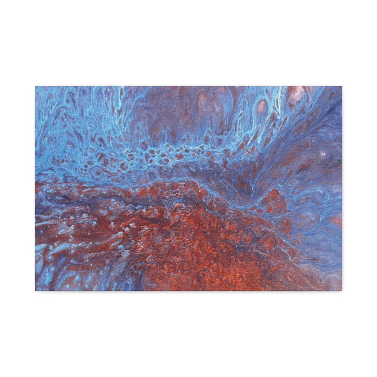 Abstract Blue & Rust Fluid Art Matte Canvas Wave Stretched Wall Art