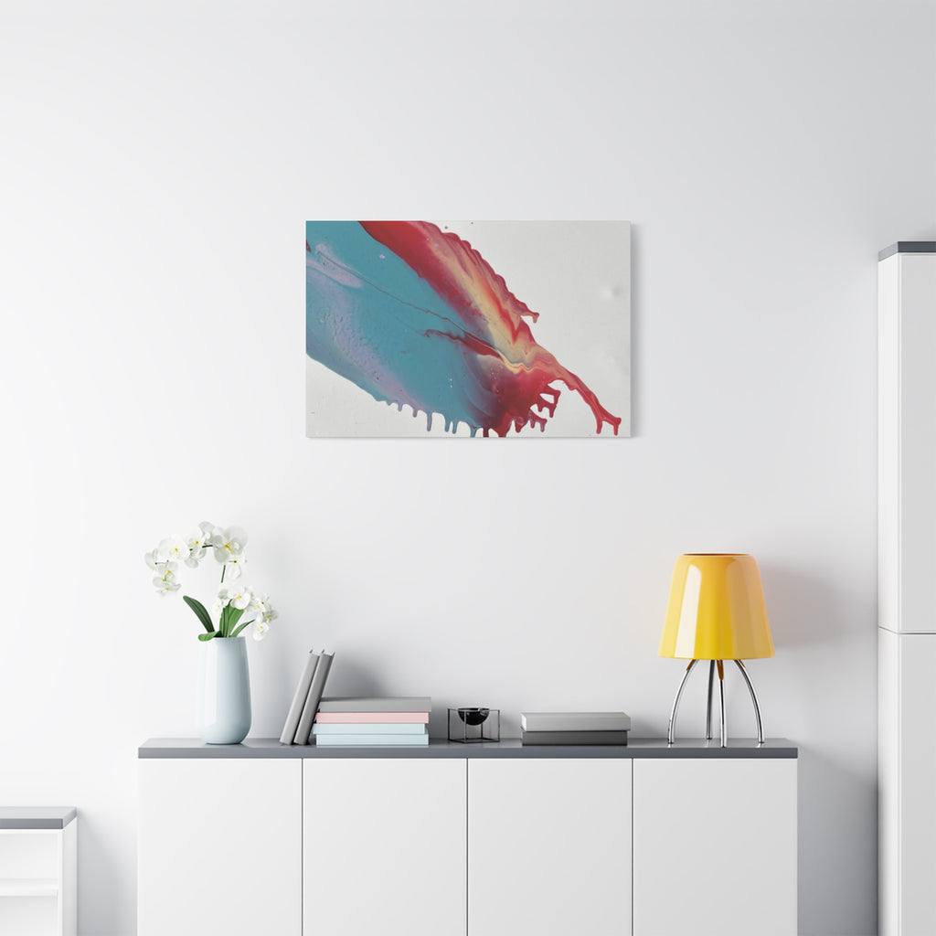 Ceiling Abstract Drip Matte Canvas Print (Blue & Red Fluid Art)