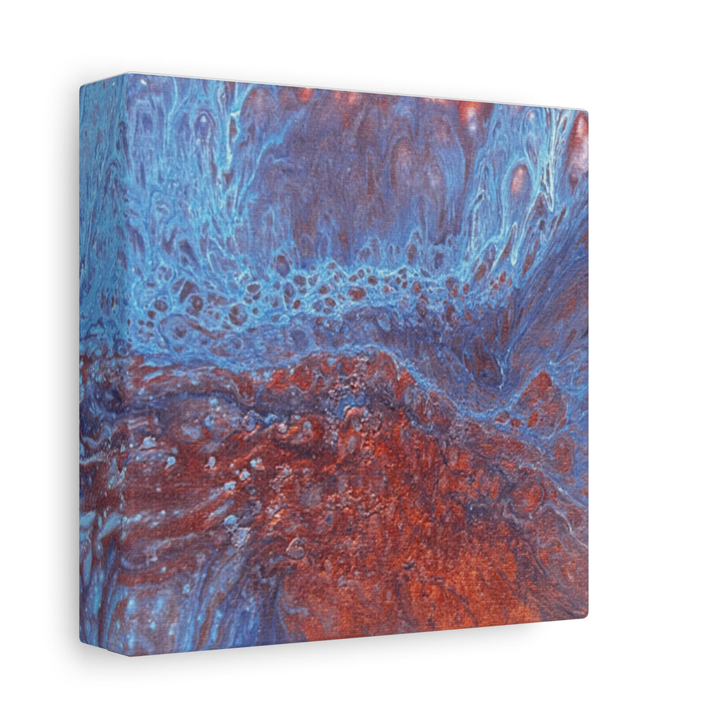 Abstract Blue & Rust Fluid Art Matte Canvas Wave Stretched Wall Art
