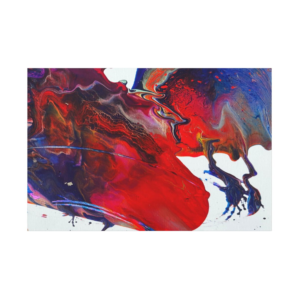 Abstract Red & Blue Fluid Art Canvas Print — Matte Stretched Wall Art