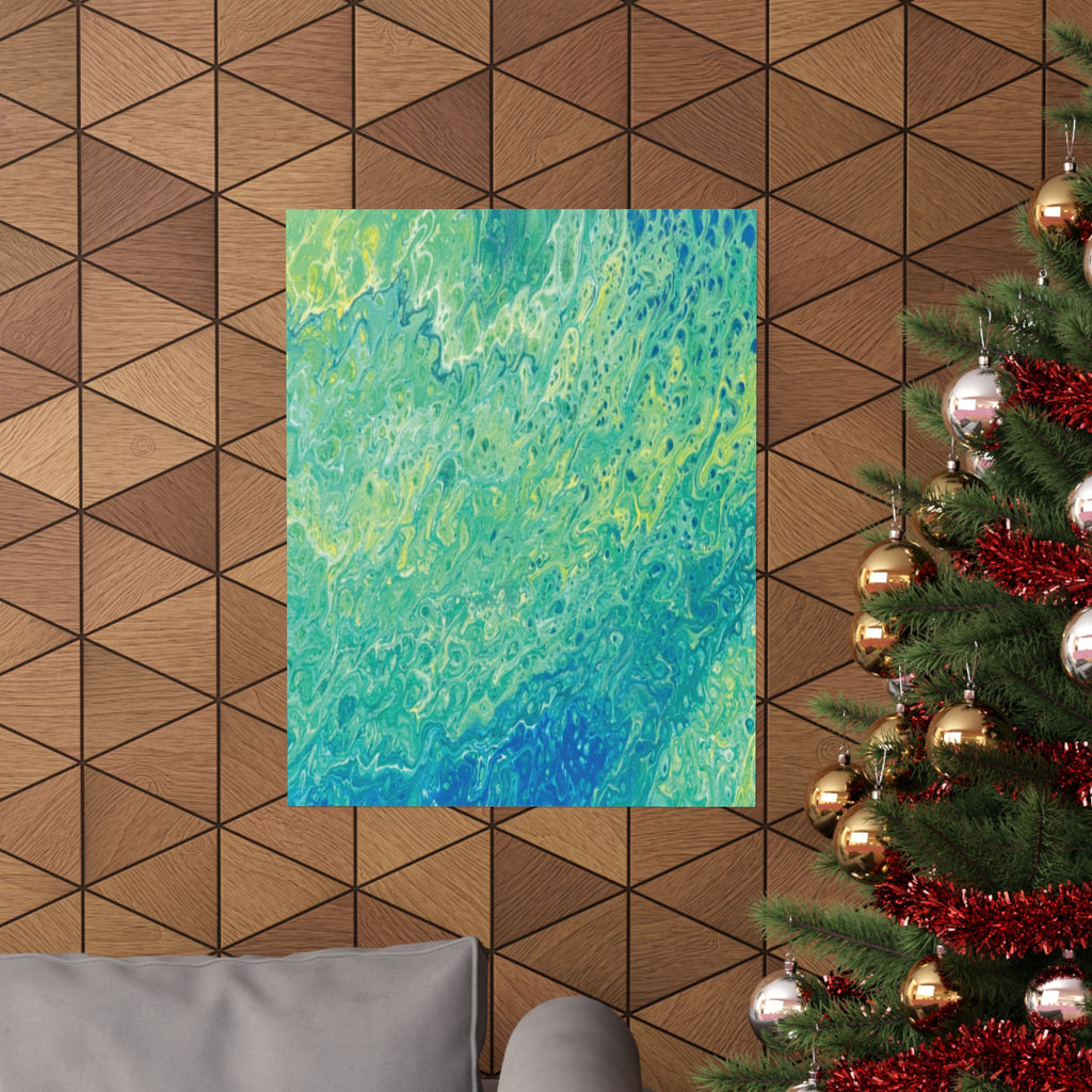 Abstract Ocean Blue Matte Poster Moss Turquoise Green Fluid Art