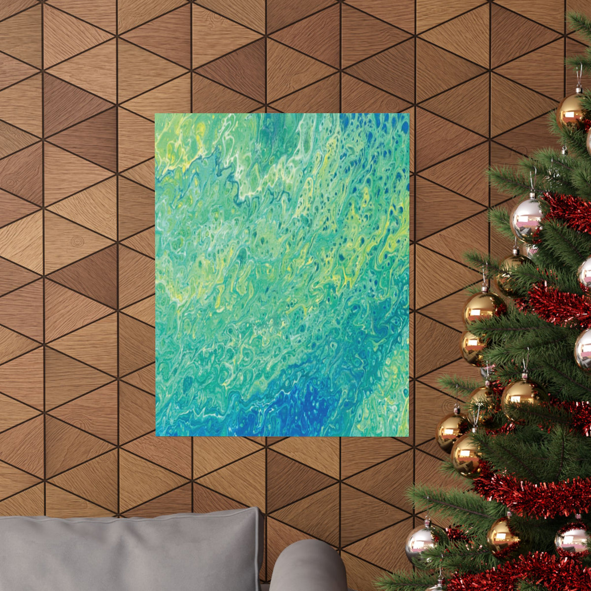 Abstract Ocean Blue Matte Poster Moss Turquoise Green Fluid Art