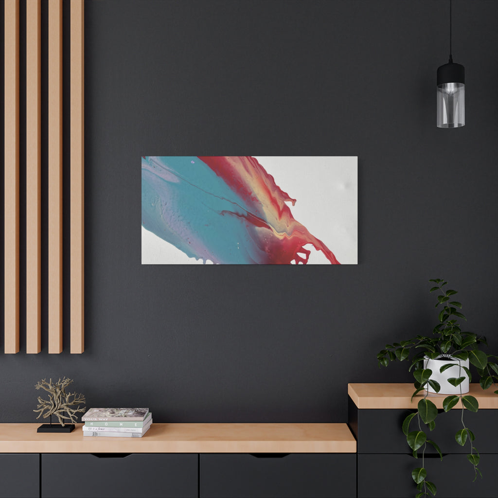 Ceiling Abstract Drip Matte Canvas Print (Blue & Red Fluid Art)