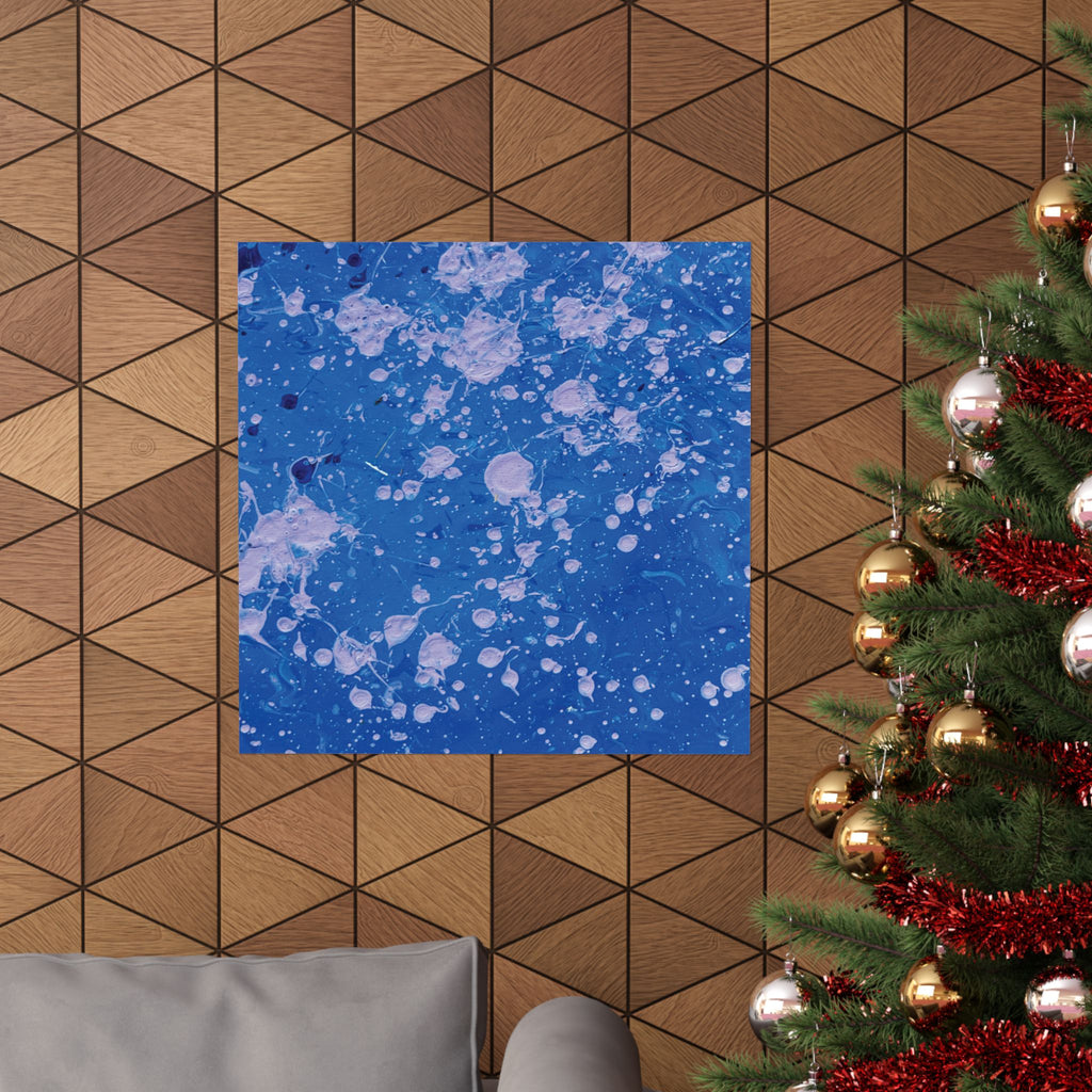 Abstract Blue Paint Splatter Matte Poster Dots Vertical Modern Wall Art