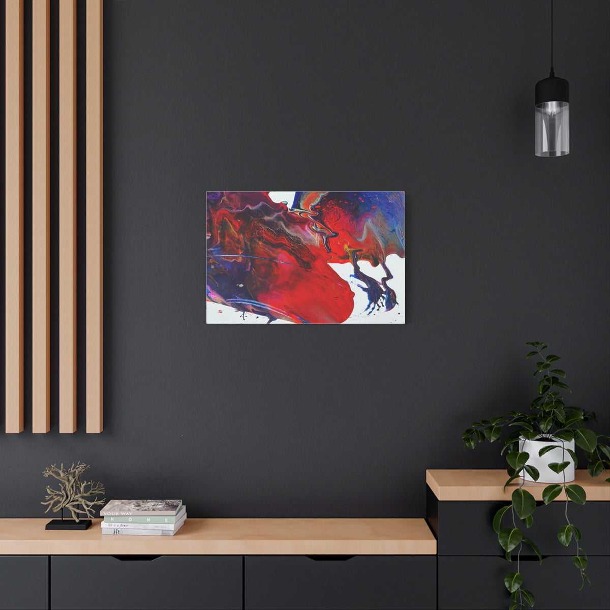 Abstract Red & Blue Fluid Art Canvas Print — Matte Stretched Wall Art