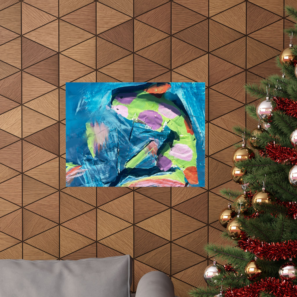 The Fish Abstract Color Splash Matte Horizontal Poster Vibrant Blue & Neon Accent Wall Art