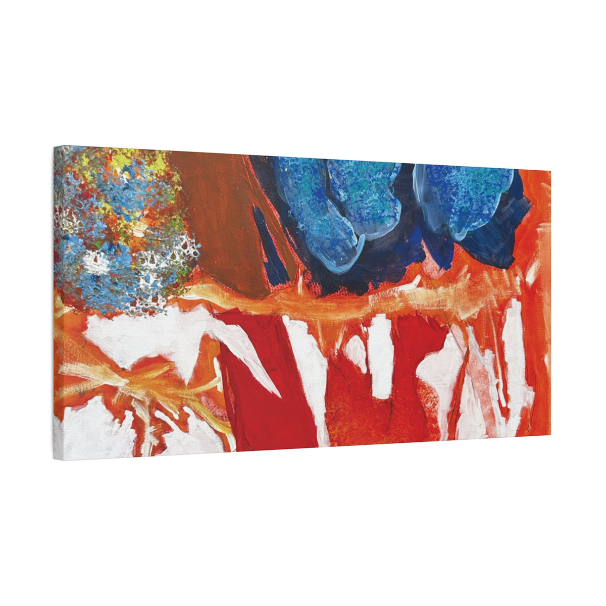 Abstract Red & Blue Matte Stretched Canvas Modern Expressionist Wall Art