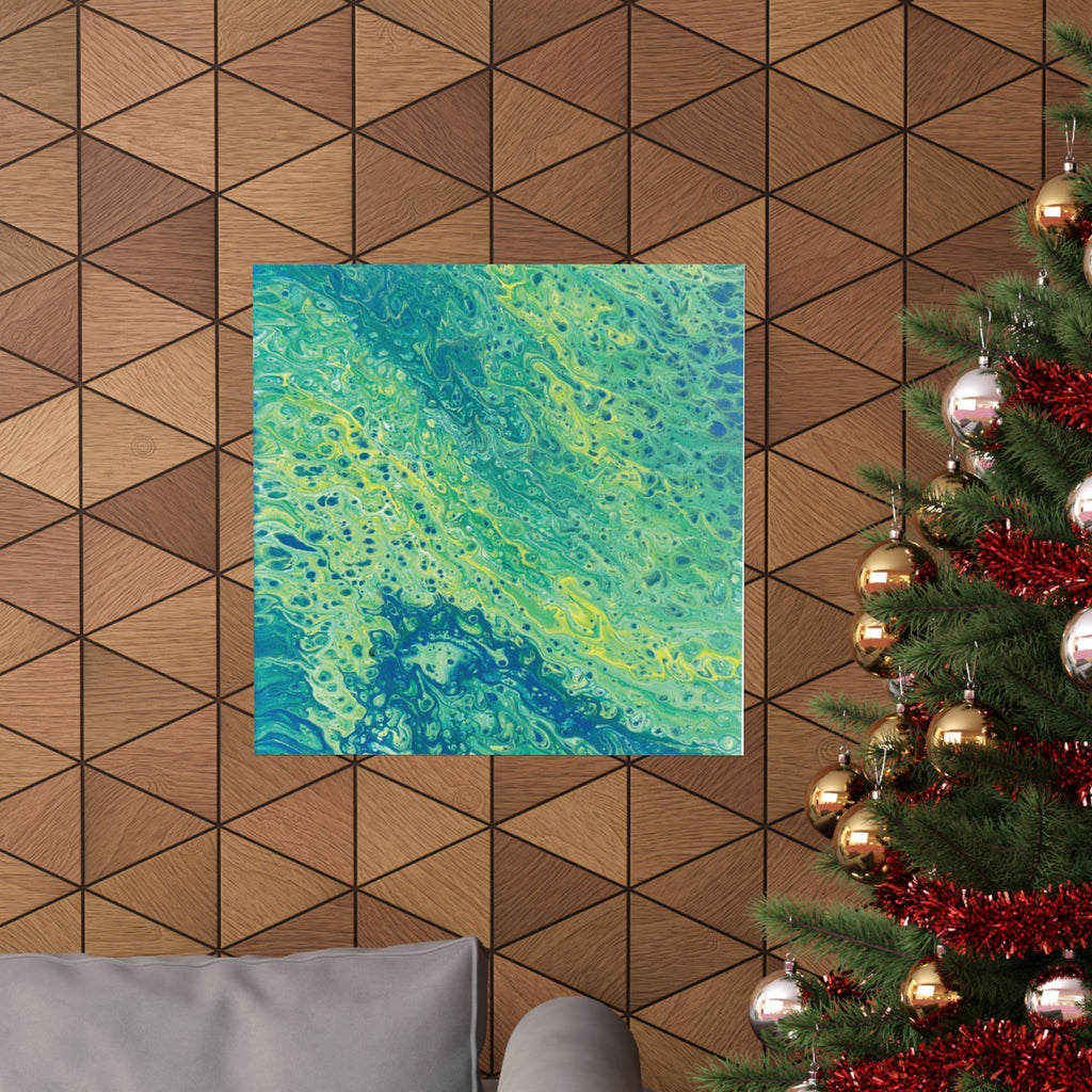 Moss Abstract Ocean Flow Matte Poster (Blue-Green Vertical Fluid Art)