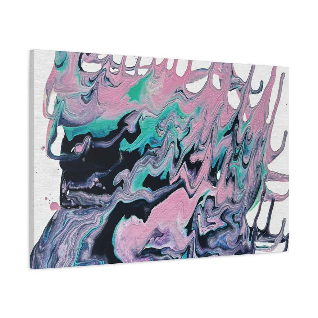 Dripping Abstract Pour Painting Canvas  Pink Teal Fluid Art Stretched Wall Decor