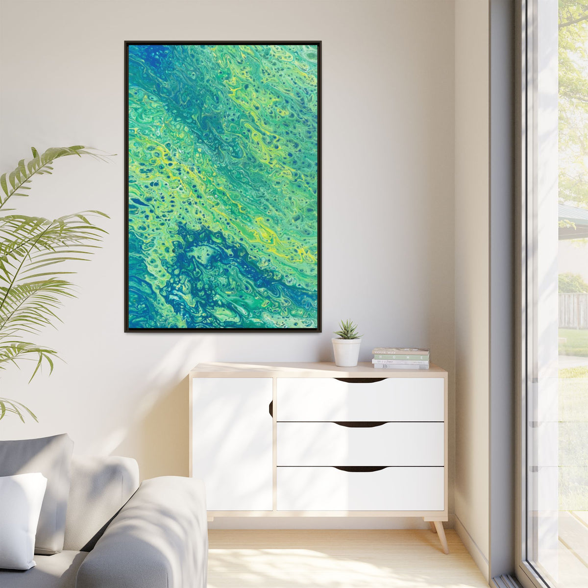 Moss 2 Abstract Ocean Fluid Art Matte Canvas Framed Wall Art