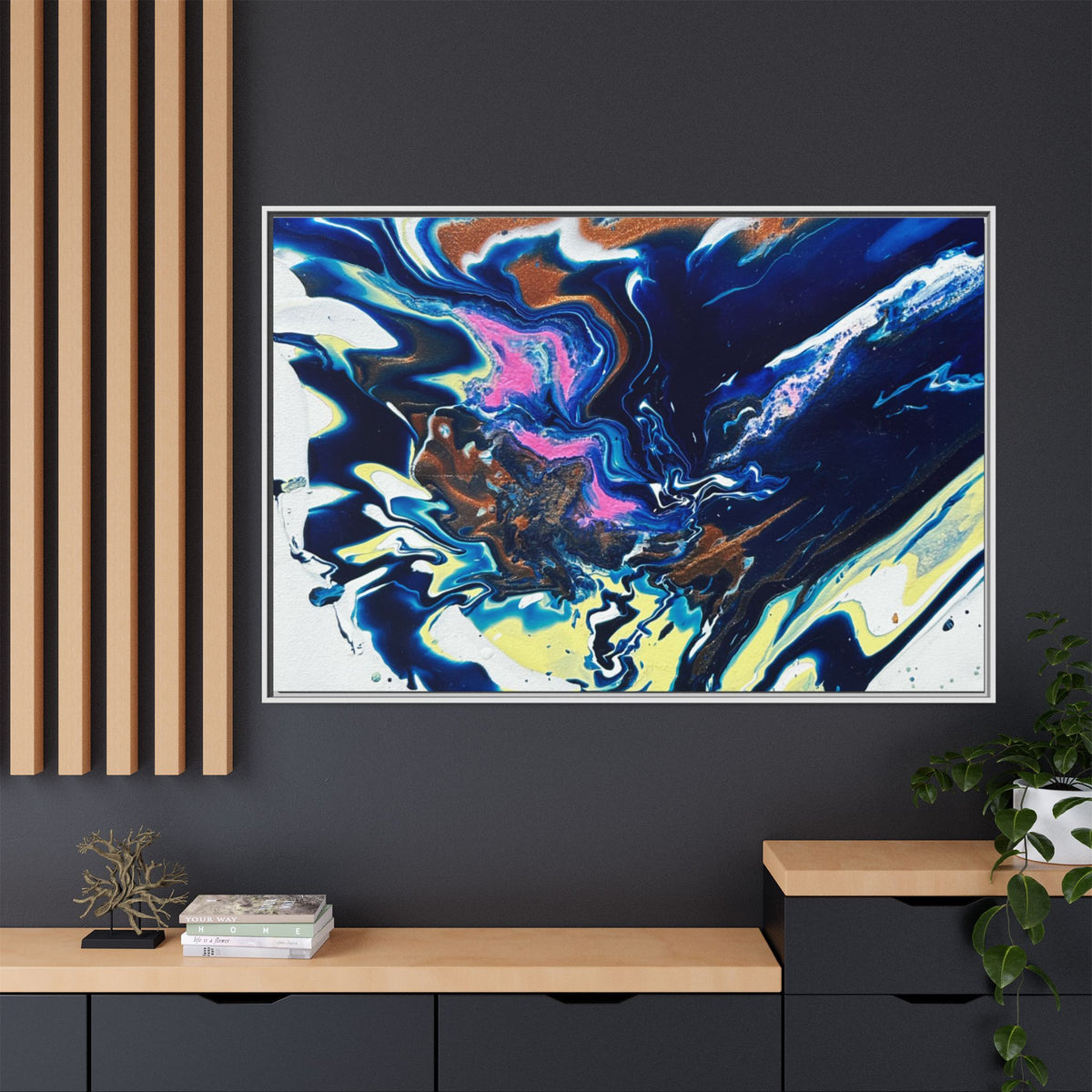 Framed Canvas Print Change Abstract Fluid Art (Blue Multicolor)