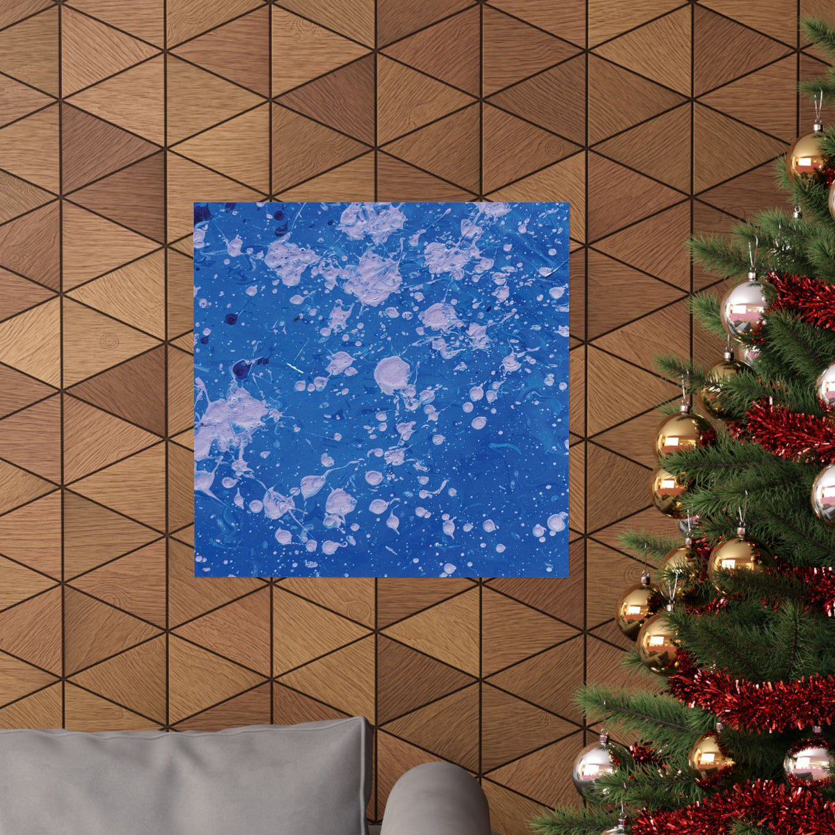 Abstract Blue Paint Splatter Matte Poster Dots Vertical Modern Wall Art