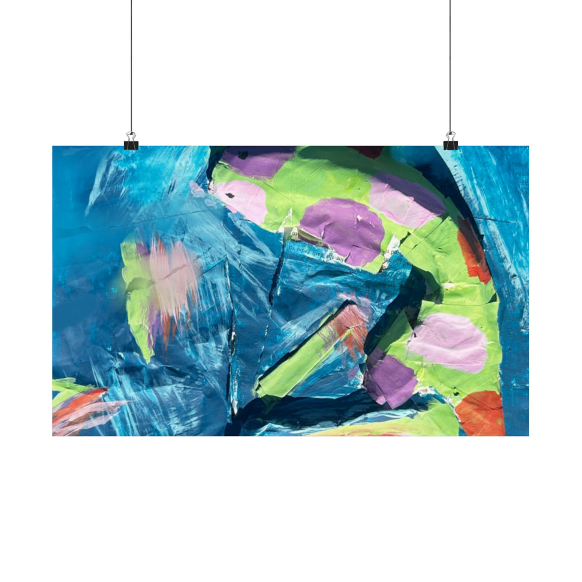 The Fish Abstract Color Splash Matte Horizontal Poster Vibrant Blue & Neon Accent Wall Art